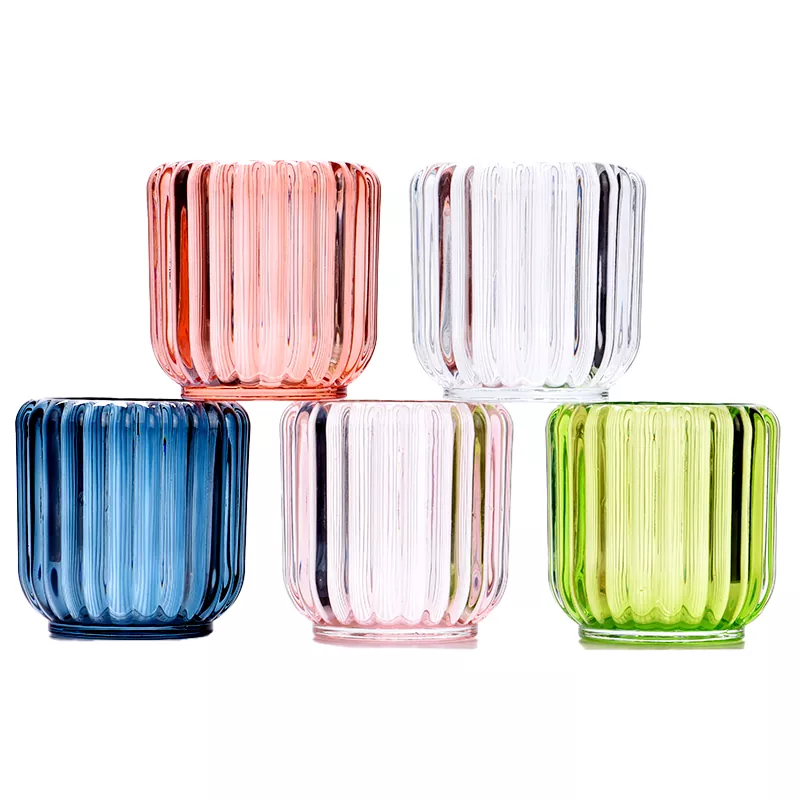 7 oz lodret stribet lysestage i glas