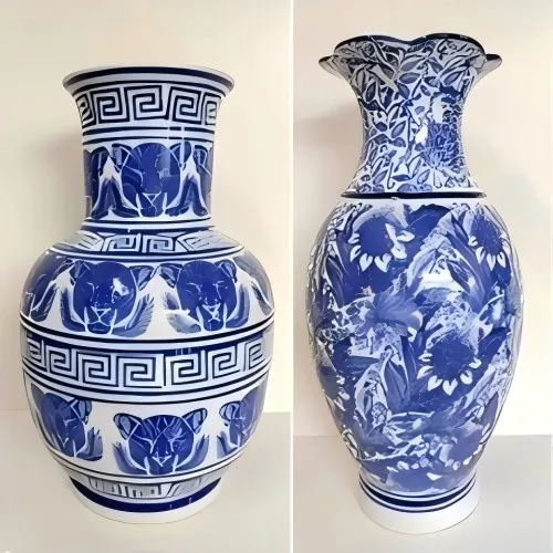 Blå og hvid porcelænsvase