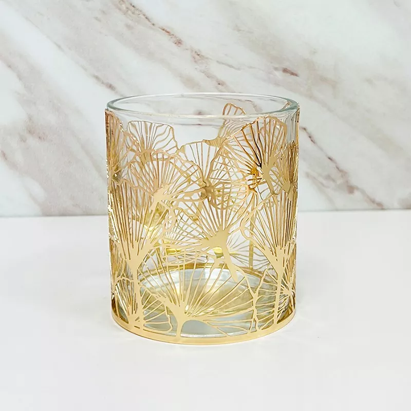Golden Ginkgo Leaf Metal Lysestage