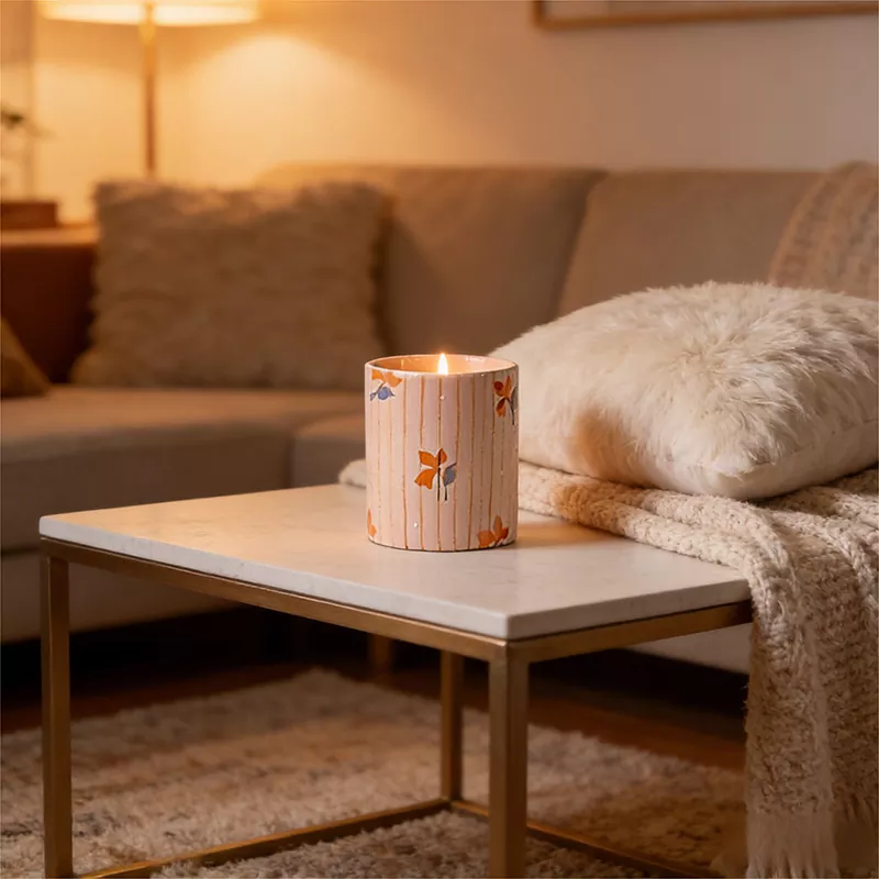 Håndmalet blomster keramisk lysestage